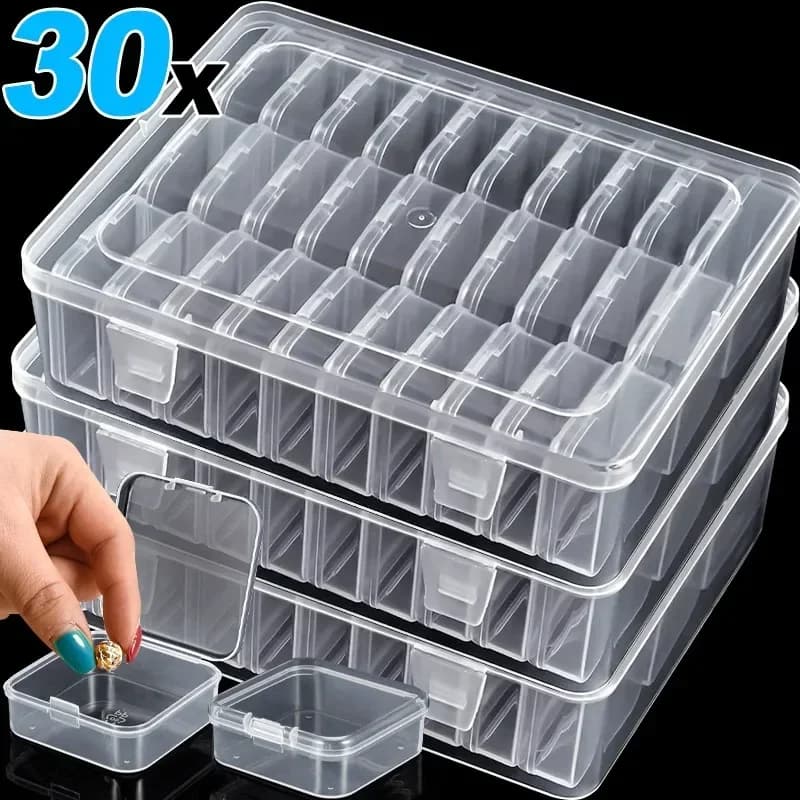 30/14x Transparent Rhinestone Boxes Plastic Organizer 5D Accessories for nail art Containers Art Craft Beads Seeds Table Jewelry Conservation