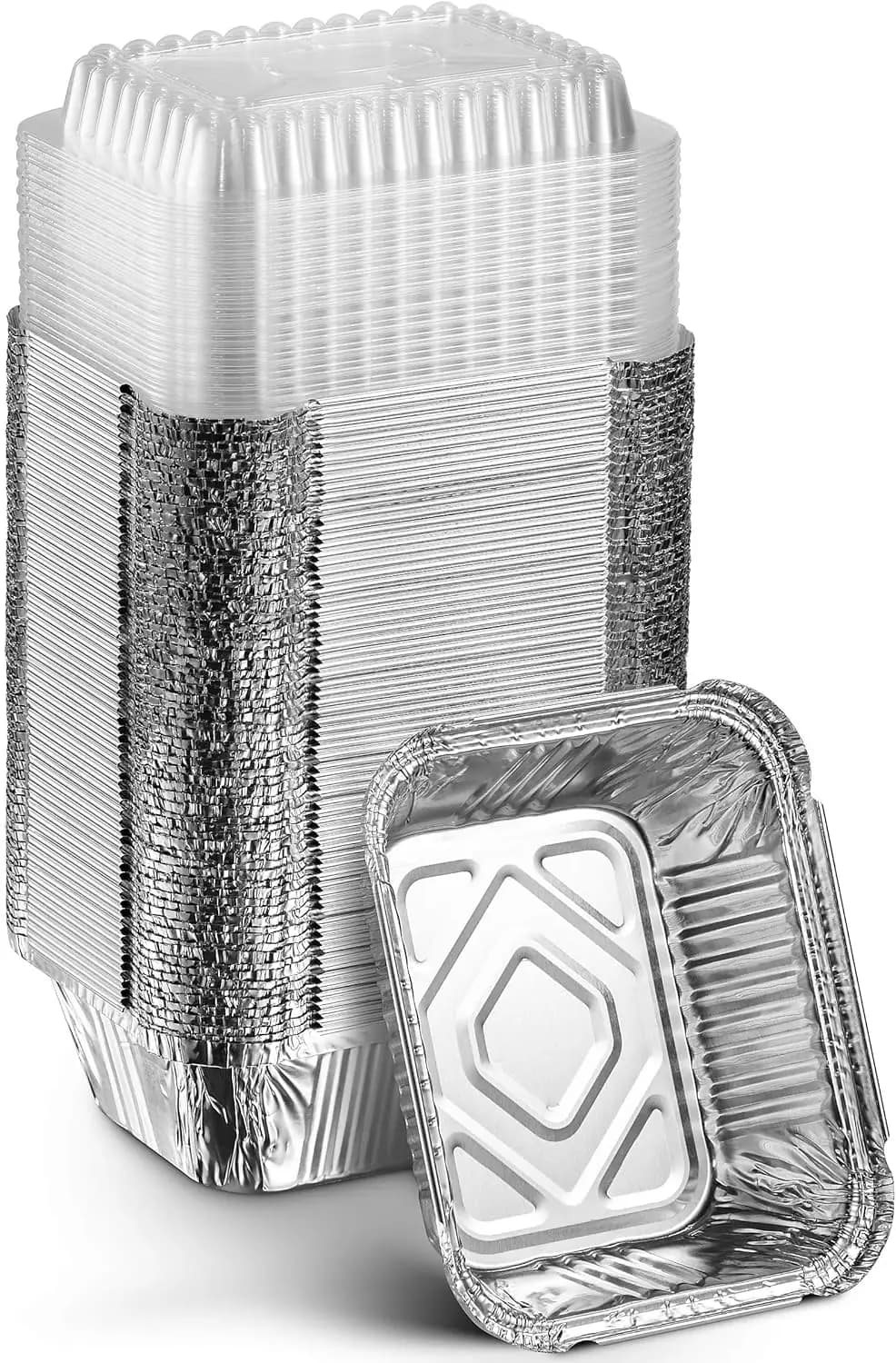 Contenitori Monouso per Asporto con Coperchi Trasparenti, Confezione da 50 Contenitori in Alluminio 5x4" per Preparazione Pasti e Avanzi