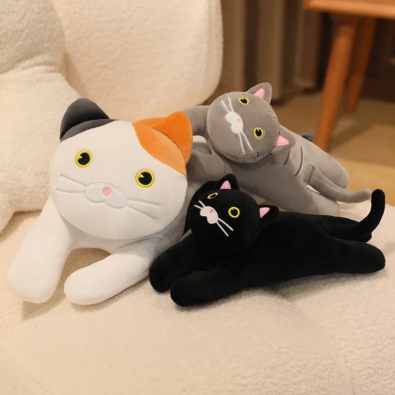 30/50/70cm Lying Posture Cat Plush Throw Pillow Cute Black Cat,Grey Cat Pillow Sofa Cushion Leg Pillow Sleep Companion Kid Gift