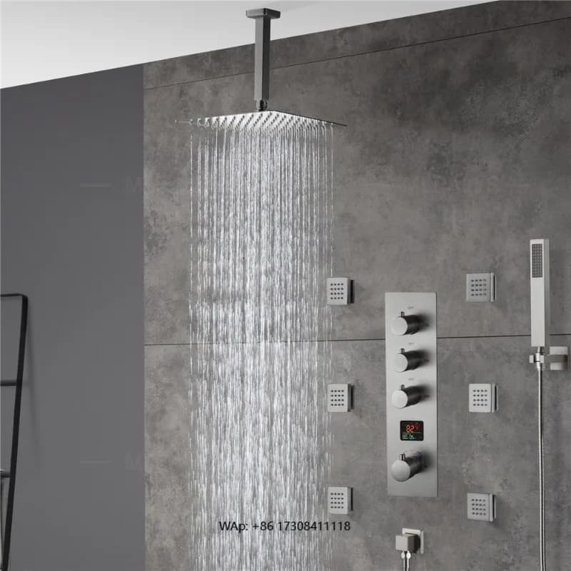 Set doccia a scomparsa con sistema doccia termostatico da bagno in nichel spazzolato di lusso