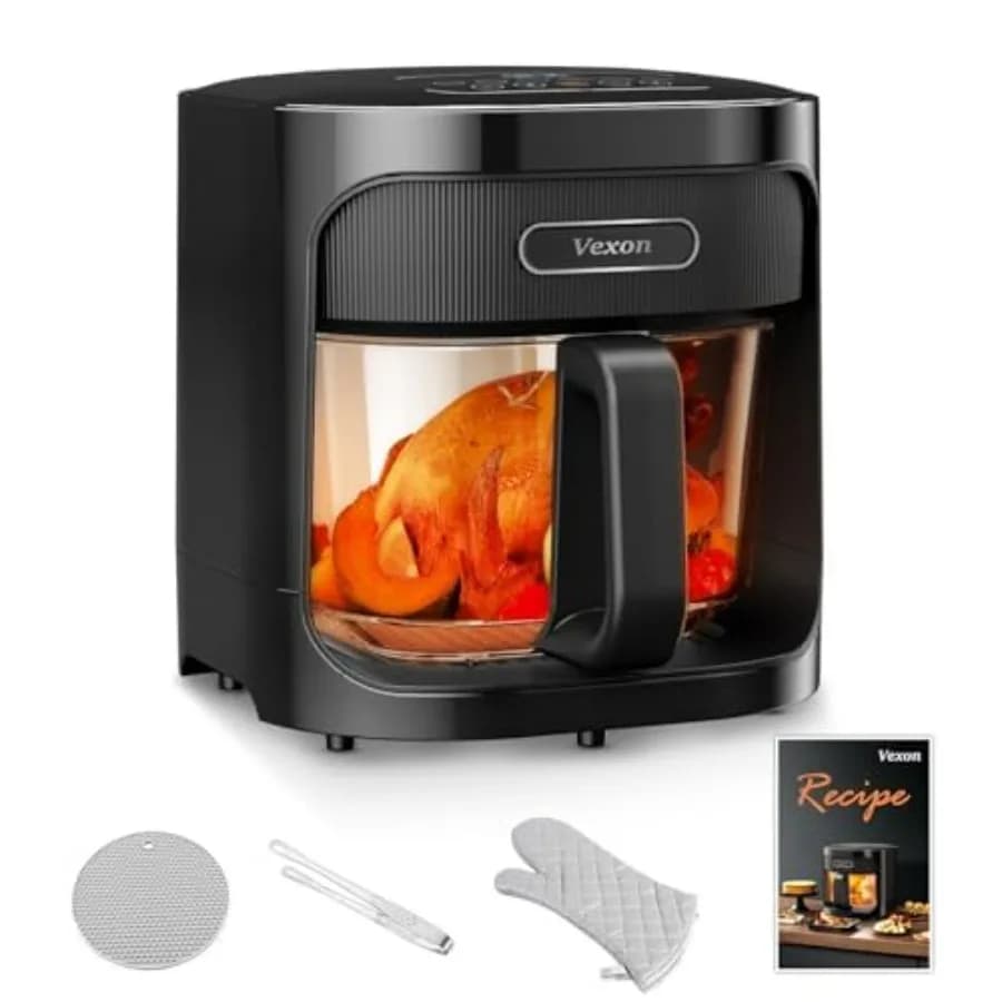4,5 QT Large Air Fryer with Clear Glass Window 360 ° Hot Air Circulating and Automatic Shutdown for Crunchy Golden results Stainle