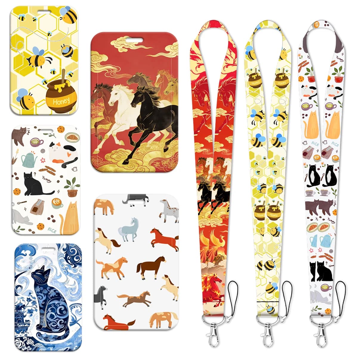 Laccetto da collo con animali simpatici (Cavallo, Ape, Gatto) per chiavi, porta badge identificativo, portachiavi e accessori