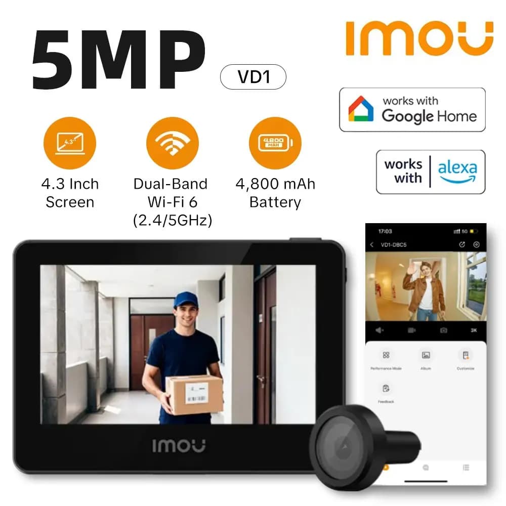 Imou Smart 5MP 3K 149° Wide View Angle Mini Digital Peephole Eye Viewer WiFi IR PIR Detection Doorbell Door Camera Alexa Google