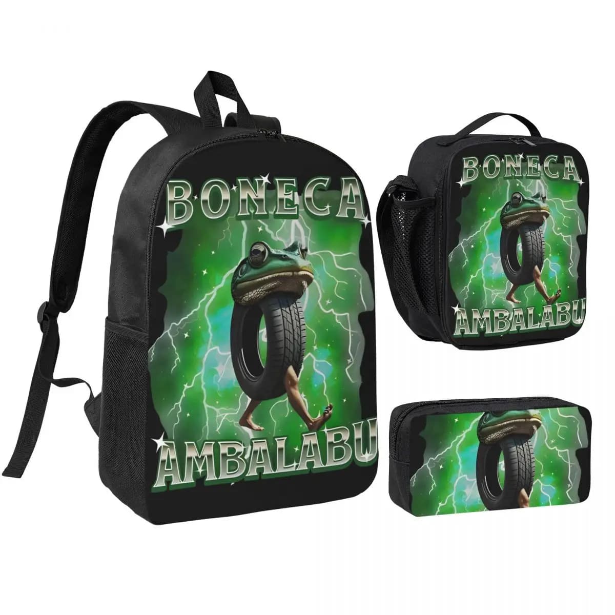 Boneca Ambalabu Italiano Brainrot Meme Rana Con Piedi 3pecs/set Zaino Italiano Brainrot Borsa a Tracolla Borsa per il Pranzo Astuccio