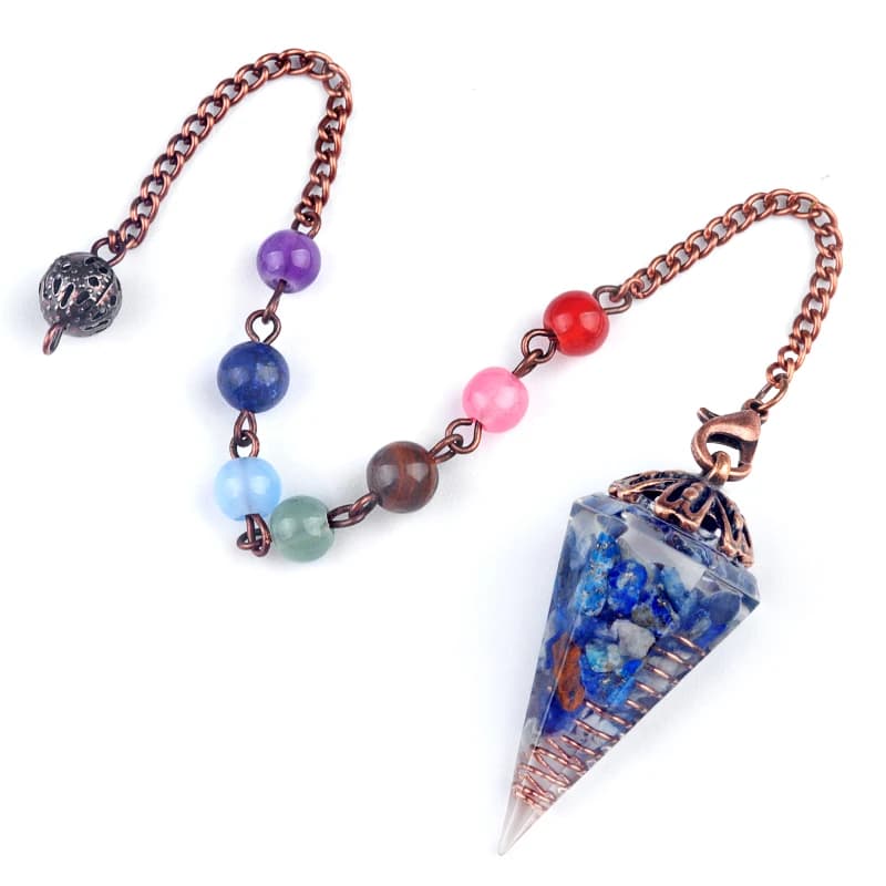 Pendolo con Contenitore Spirituale Colorato 20x40mm, Catena Color Bronzo, Pietra Naturale e Resina per Guarigione Energetica, Divinazione Wiccan e Bilanciamento