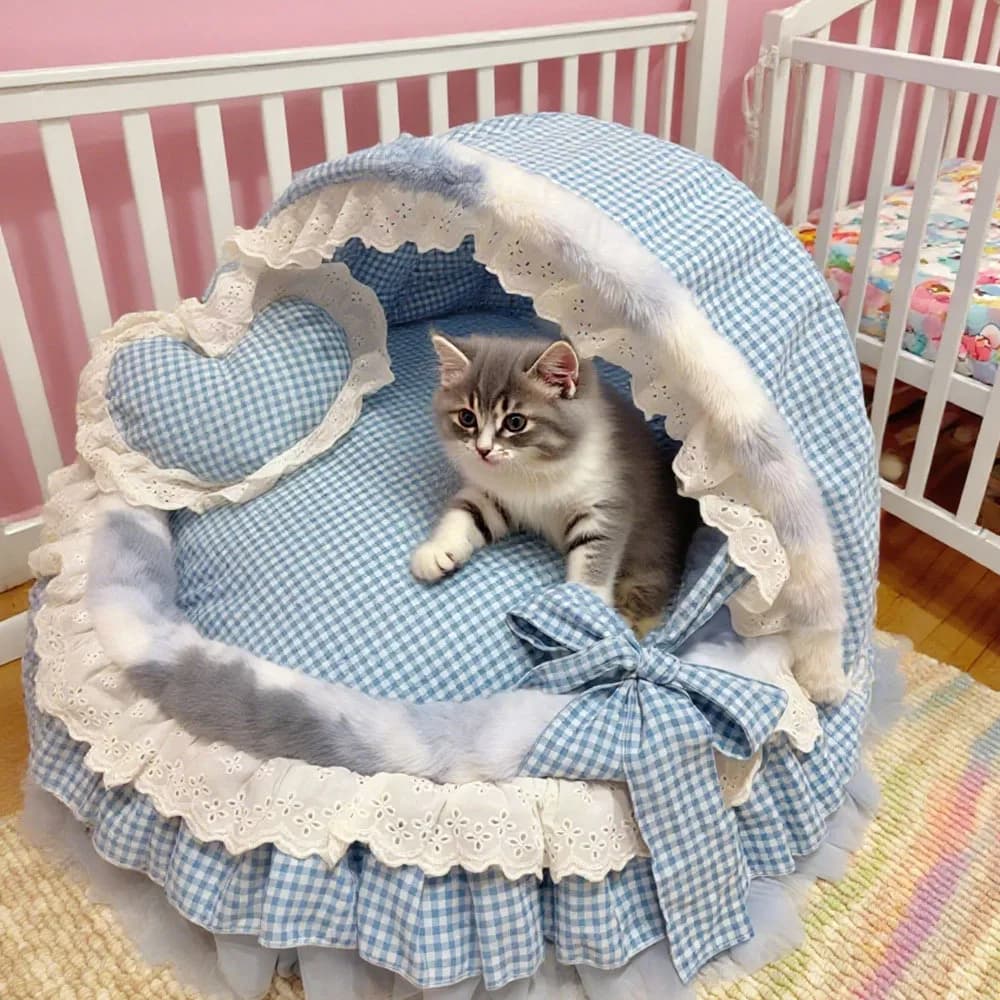 Nido per animali domestici in puro cotone delicato sulla pelle in stile nordico Nido di sicurezza per gatti semichiuso caldo Casa per animali domestici addensata Forniture per cani da villa per gatti