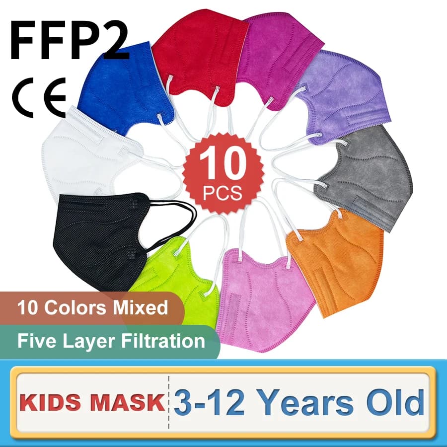 10PCS Bambini FFP2 Maschera KN95 Mascarillas 3-12 Bambini Filtri Strati Respiratore Colori Bambino Ragazzi Ragazze Proteggere Maschere KN95