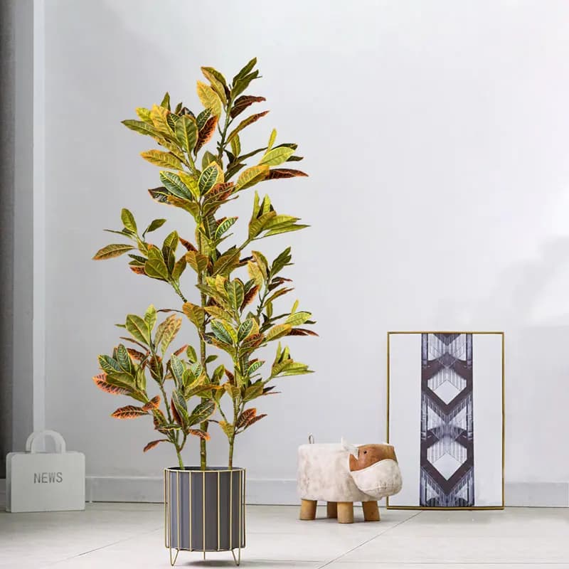 120cm Large False Ficus Tree Artificial Plastic Sweat Plants Codiaeum Tree Leaves Autumn Leaves for Home Garden Decoration