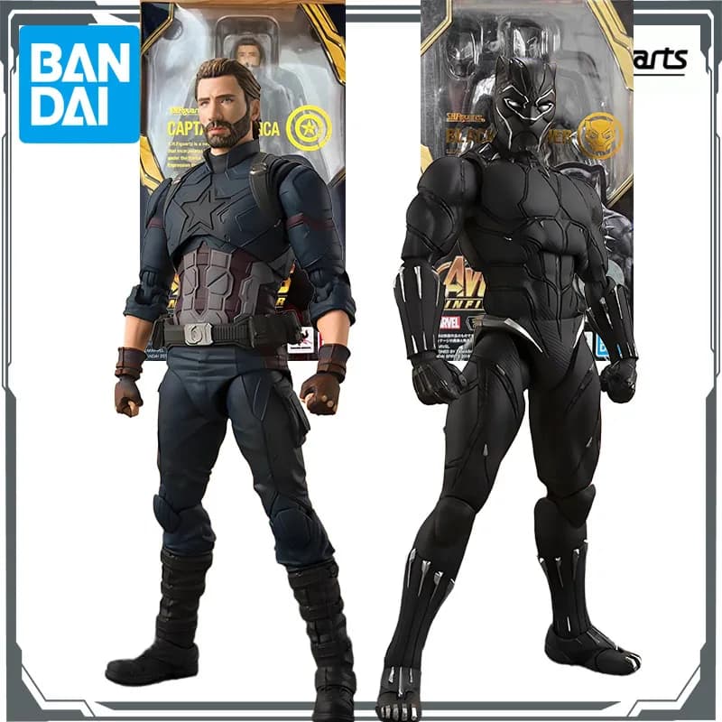 BANDAI Originale SHFiguarts Avengers: Infinity War Capitan America e Black Panther Anime Action Figures Giocattoli per Ragazzi Natale