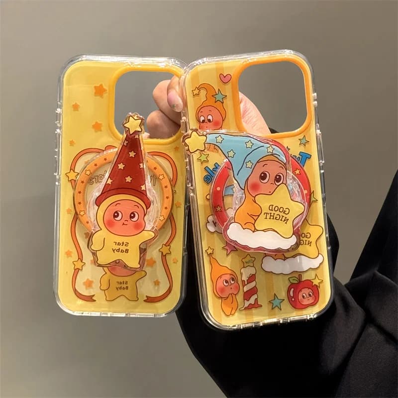 Custodia magnetica per telefono divertente e carina Star Baby per iPhone 16 Pro 14 15 Pro Max Cover con supporto Custodie protettive per cartoni animati Shokcproof