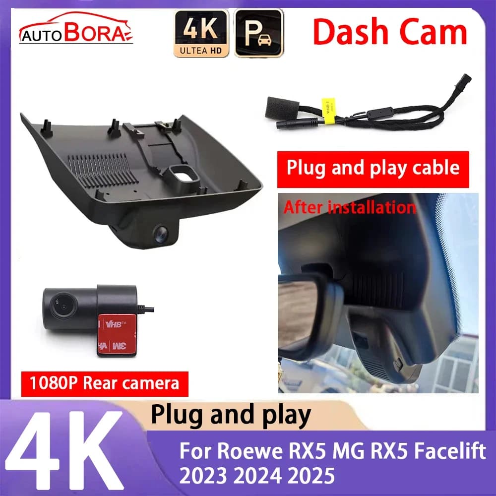 AutoBora Telecamera per Auto 4K 2160P Plug and Play, Dash Cam UHD con Visione Notturna per Roewe RX5 MG RX5 Facelift 2023 2024 2025