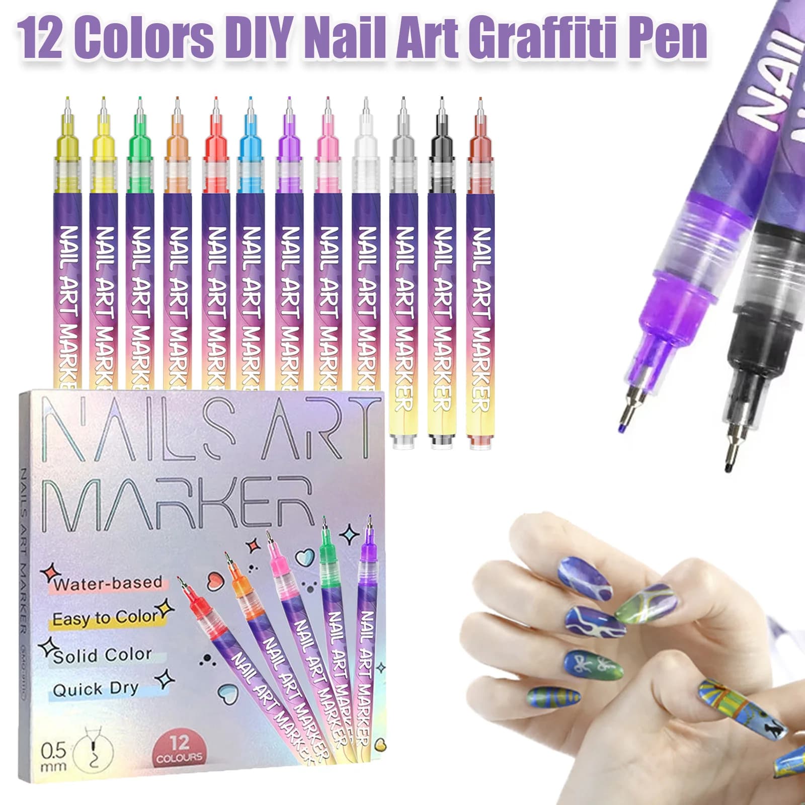 12 Pz/set Unghie Acrilico Graffiti Penna 12 Colori Pennarello Per Unghie FAI DA TE 3D Unghie Artistiche Penna Da Disegno Linea Astratta Strumento di Manicure Pittura Liner
