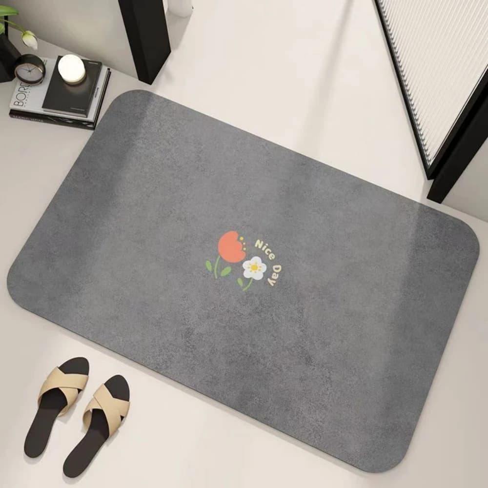 Grey Nice Day Tulip Bath Mat Quick Dry Bathroom Rug Simple Cartoon Floral Neutral Text For Shower Room Entry Floor Decor
