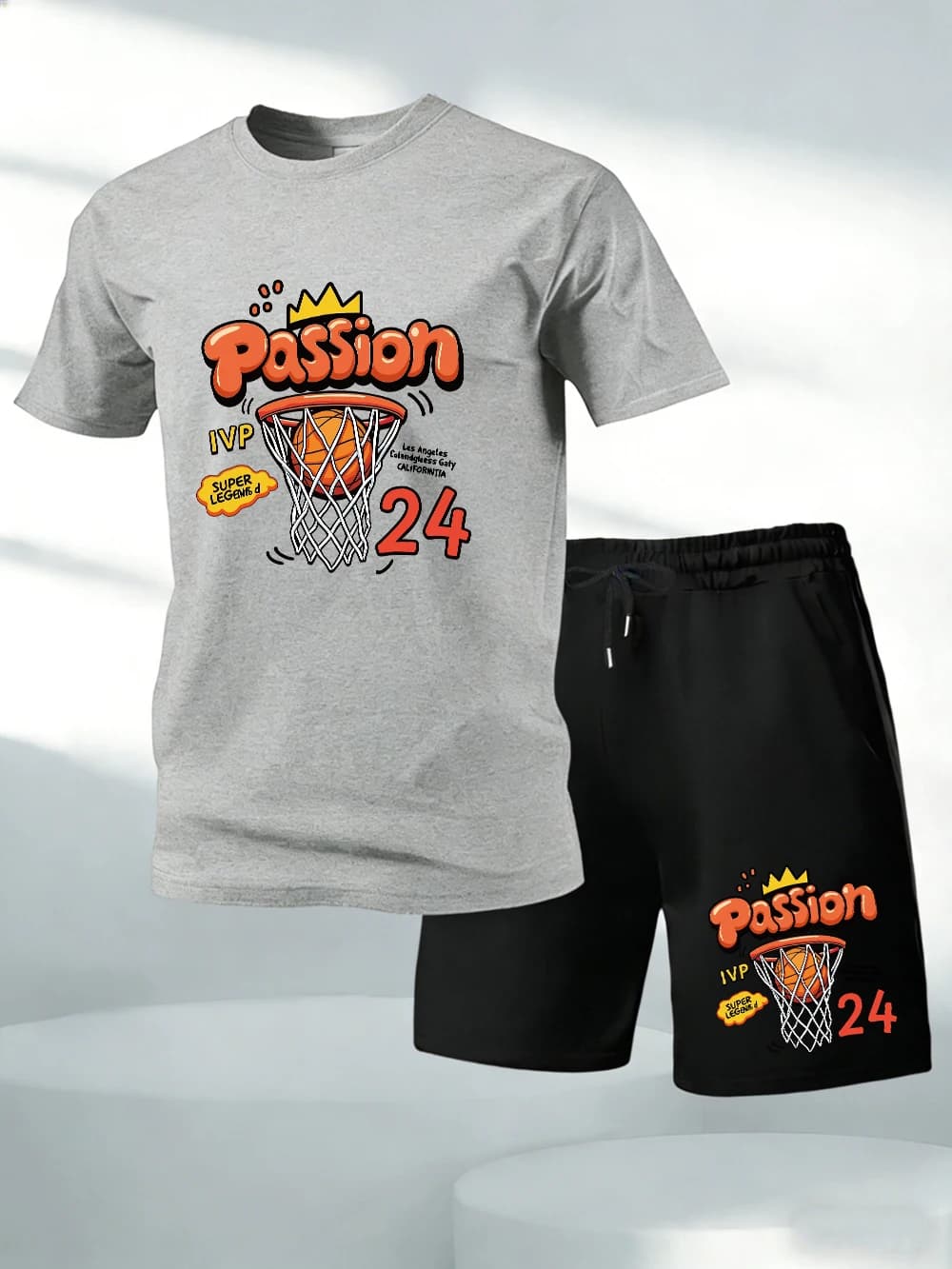 Set Due Pezzi con Stampa Numero 24 per Appassionati di Basket, Top in Cotone e Pantaloncini, T-Shirt Oversize Morbida con Collo Tondo e Tasche, Pantaloni a Vita Alta