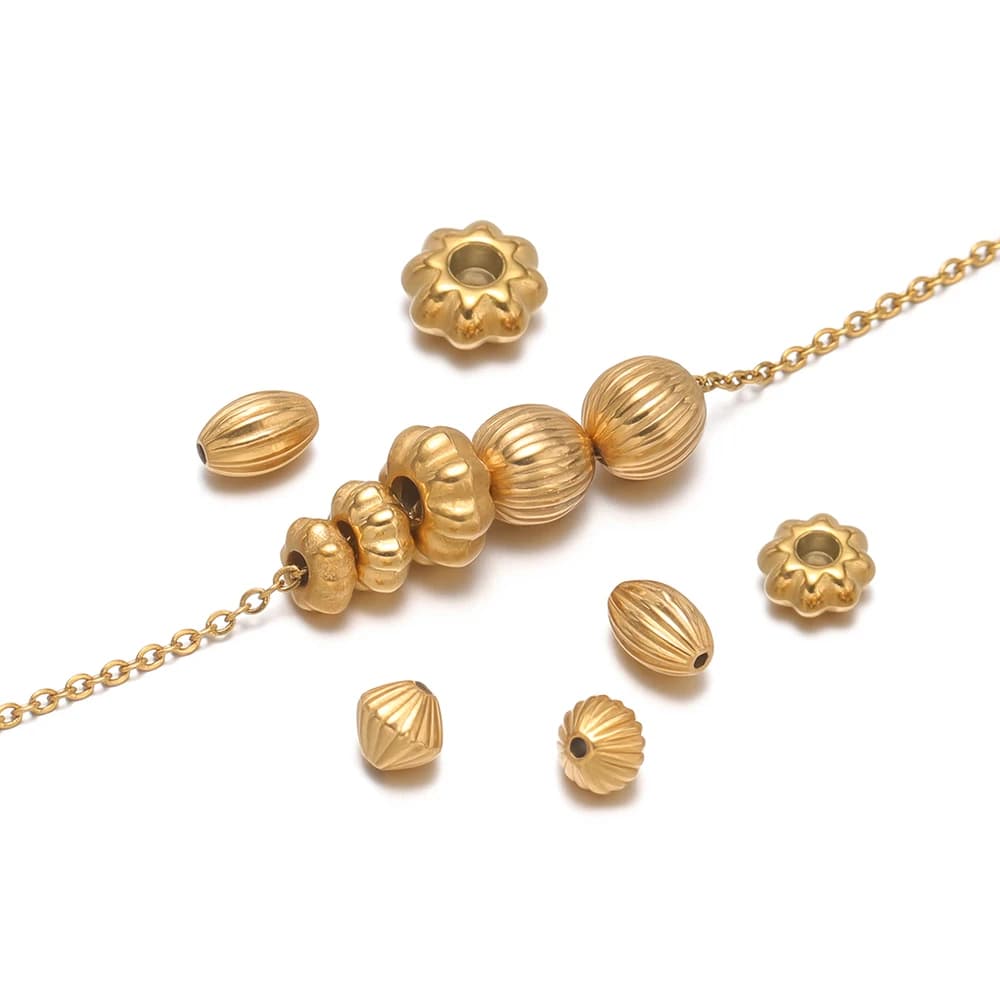 20 Pezzi Perline a Forma di Zucca in Acciaio Inox Placcato Oro, Perline Distanziatrici a Strisce per Creazione di Gioielli Fai-da-Te, Bracciali e Collane