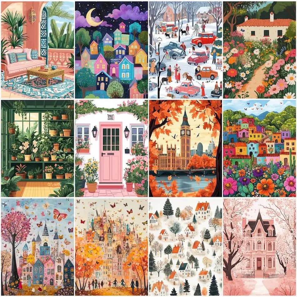 RUOPOTY Diy Oil Painting By Numbers For Beginner Simple hand drawn landscape Easy Artwork Picture Drawing Canvas Home Decoration