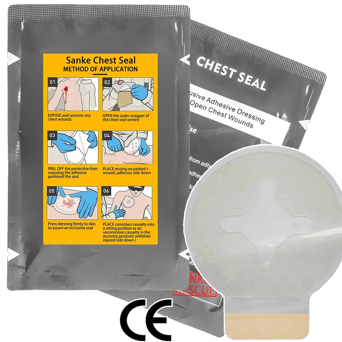 Medical Chest Seal Vented Dressing Bandage First Aid Kit Rescue Hyfin IFAK Chest Seal Outdoor Emergency Medical Treatment