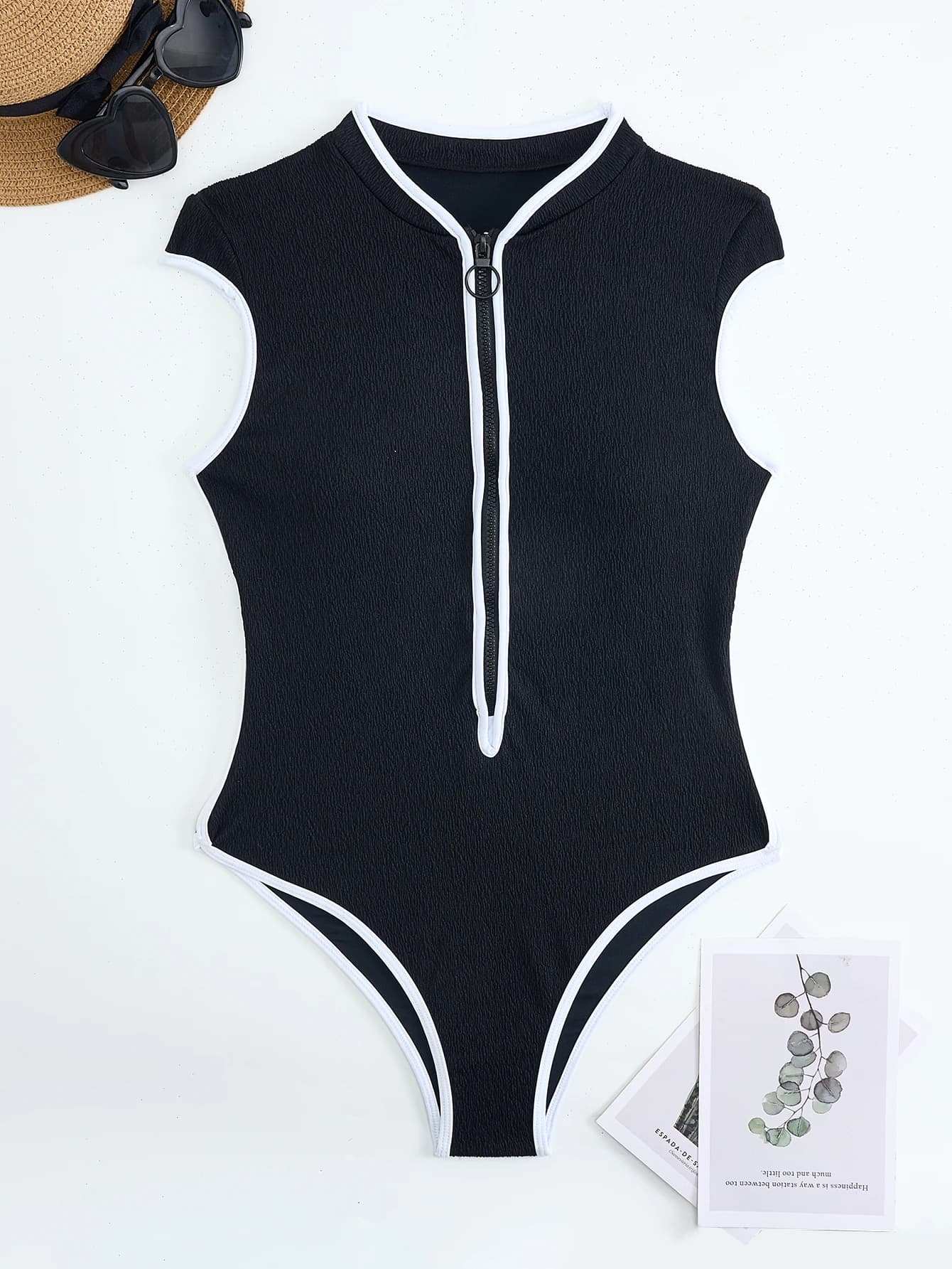 Women's entire swimsuit Summer Beach Color Block Standard with aletta sleeves and zip on the front