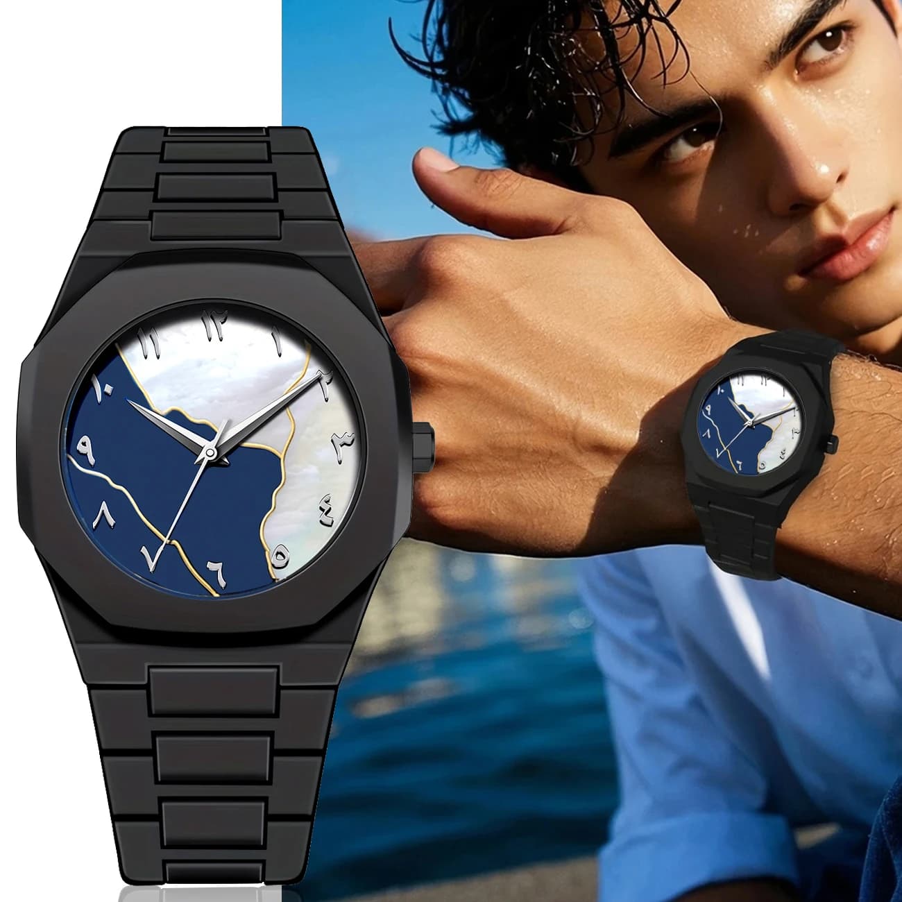 PINTIME New High Range Watch, Black Men's Quartz Clock, Graffiti Art Trend, Minimalist Quartz Watches with PC Strap for Business
