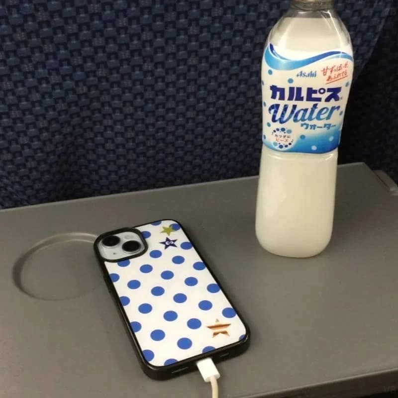 Korean Ins Full Screen Blue Polka Dots Advanced Phone Case For iPhone 17AIR 17 16 15 14 13 12 11 Pro Max 14 15 16 Plus Y2K Cover