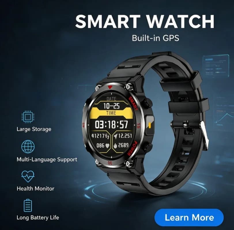 GPS Outdoor Sports Smartwatch, HD Screen, Heart Rate Tracking, Bluetooth Calling Waterproof Fitness Watch Men Women