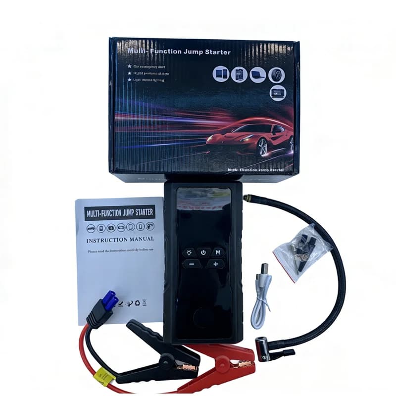 Compressore d'aria portatile con alimentazione di emergenza, gonfiatore elettrico per pneumatici senza fili 12V 7200mAh, avviatore di emergenza con luce di emergenza