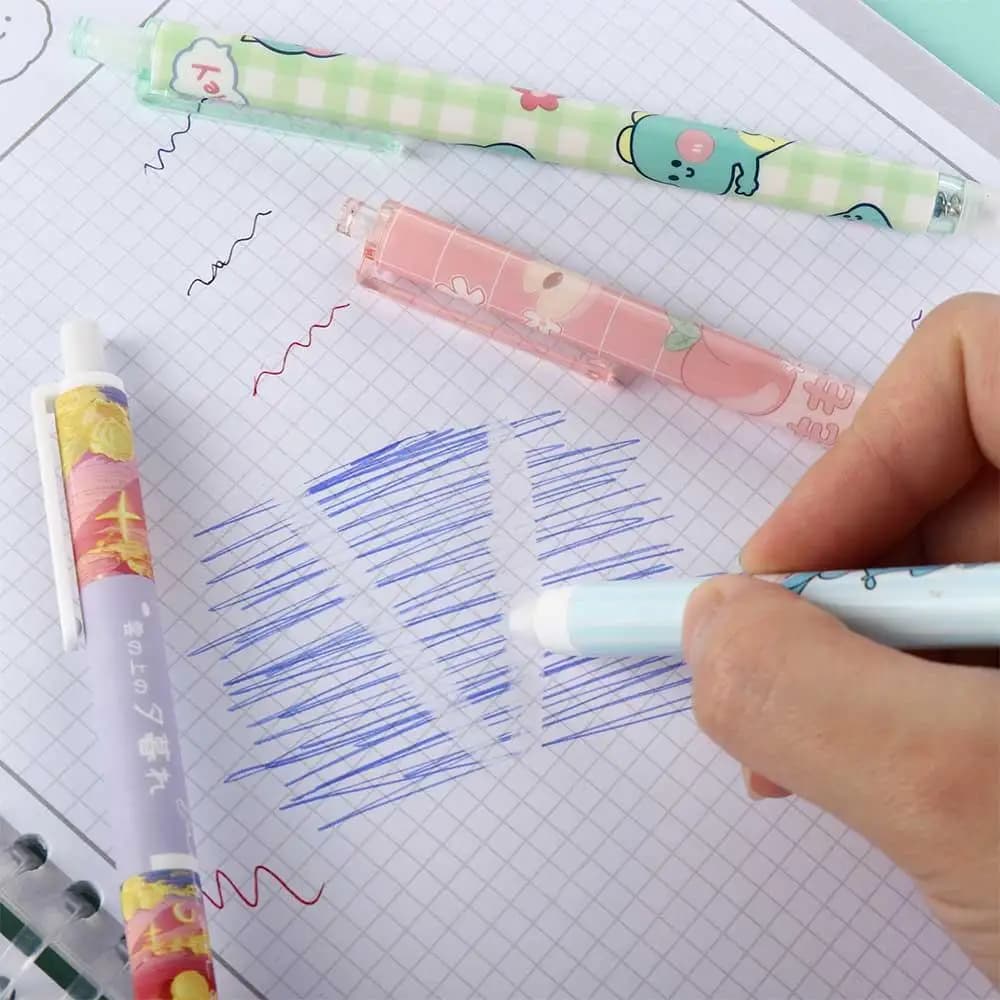 Accessori per ufficio Materiale scolastico per bambini Cartoni animati da 0,5 mm Penna a pressione blu Penna cancellabile Penne gel Penna per studenti