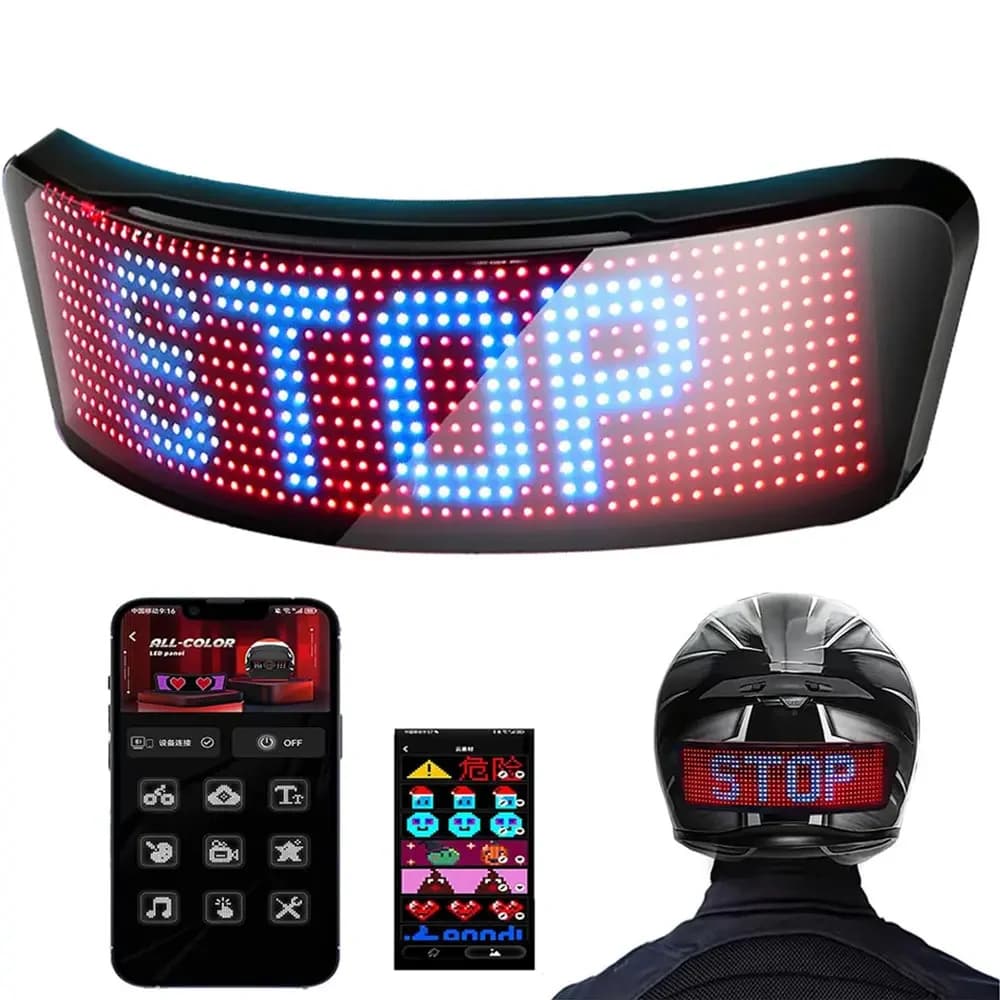 Display per casco a LED Spia per casco da moto Guida notturna Fanale posteriore per casco da bici RGB fai-da-te Schermo LED programmabile APP