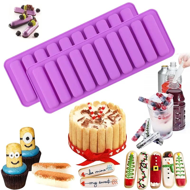 2 pezzi strisce lunghe stampo in Silicone stampi per biscotti stampi rettangolari per barrette di cereali al cioccolato vassoio per cubetti di ghiaccio strumenti per la cottura di torte di gelatina
