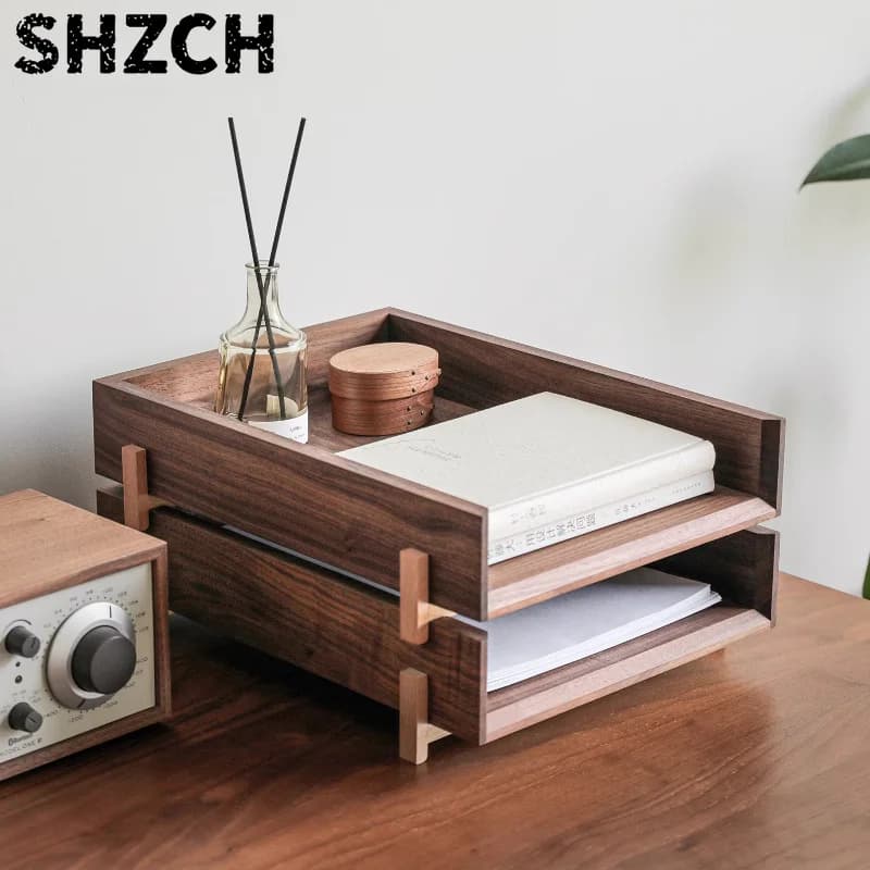 Black Walnut Document Shelf MultiLayer Storage Racks Desktop Office Sundries Organizer for Convenient Access To Storage Boxes