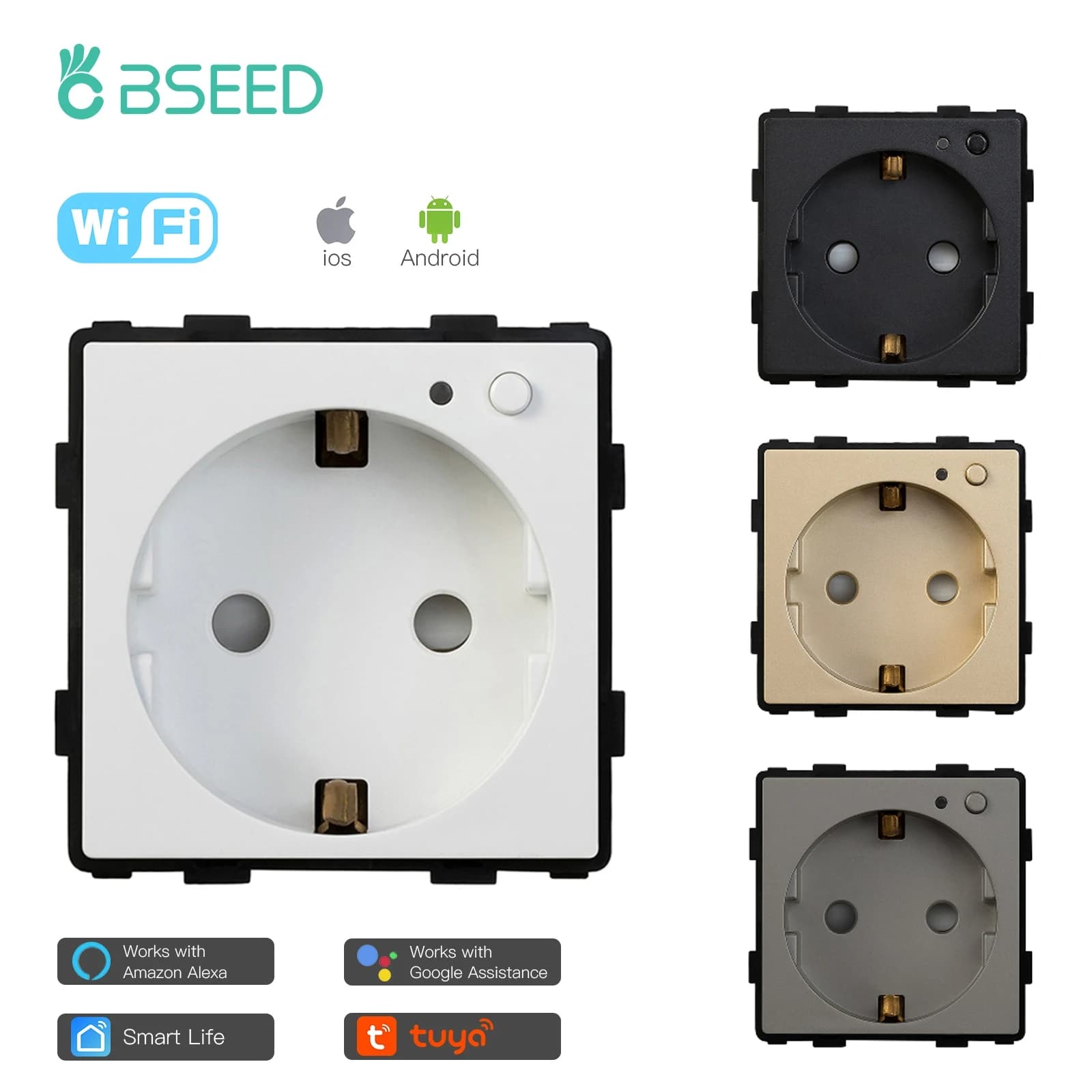 BSEED EU Smart Wifi Socket APP Control Power Monitor Electric Function Key Measuring Power Adapter for Smart Life