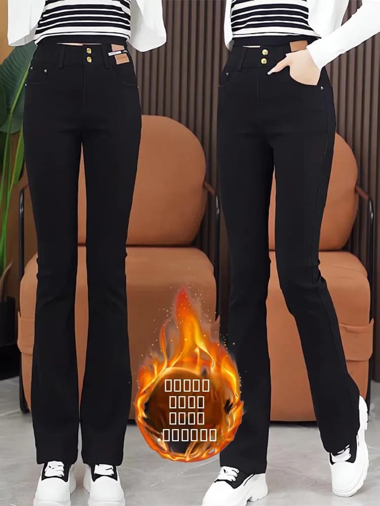 Jeans da donna a vita alta in pile spesso, micro svasati a bootcut, nuovo stile invernale, leggings modellanti con chiusura a cerniera lunga