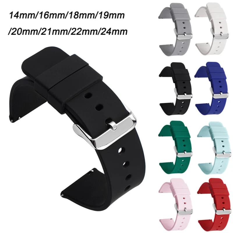 14mm 16mm 18mm 19mm 20mm 21mm 22mm 24mm soft silicone strap fast release rubber waterproof universal spare strap