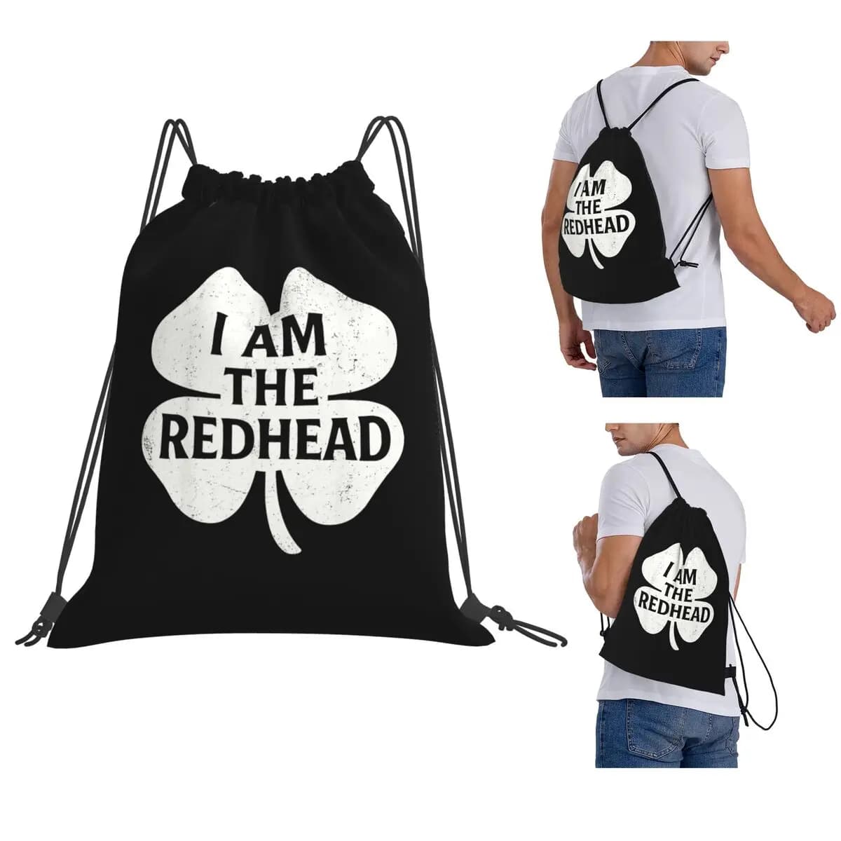 I Am The Redhead St Patricks Day Backpacks Portable Drawstring Bags Sports Bag Book Bags for Travel School