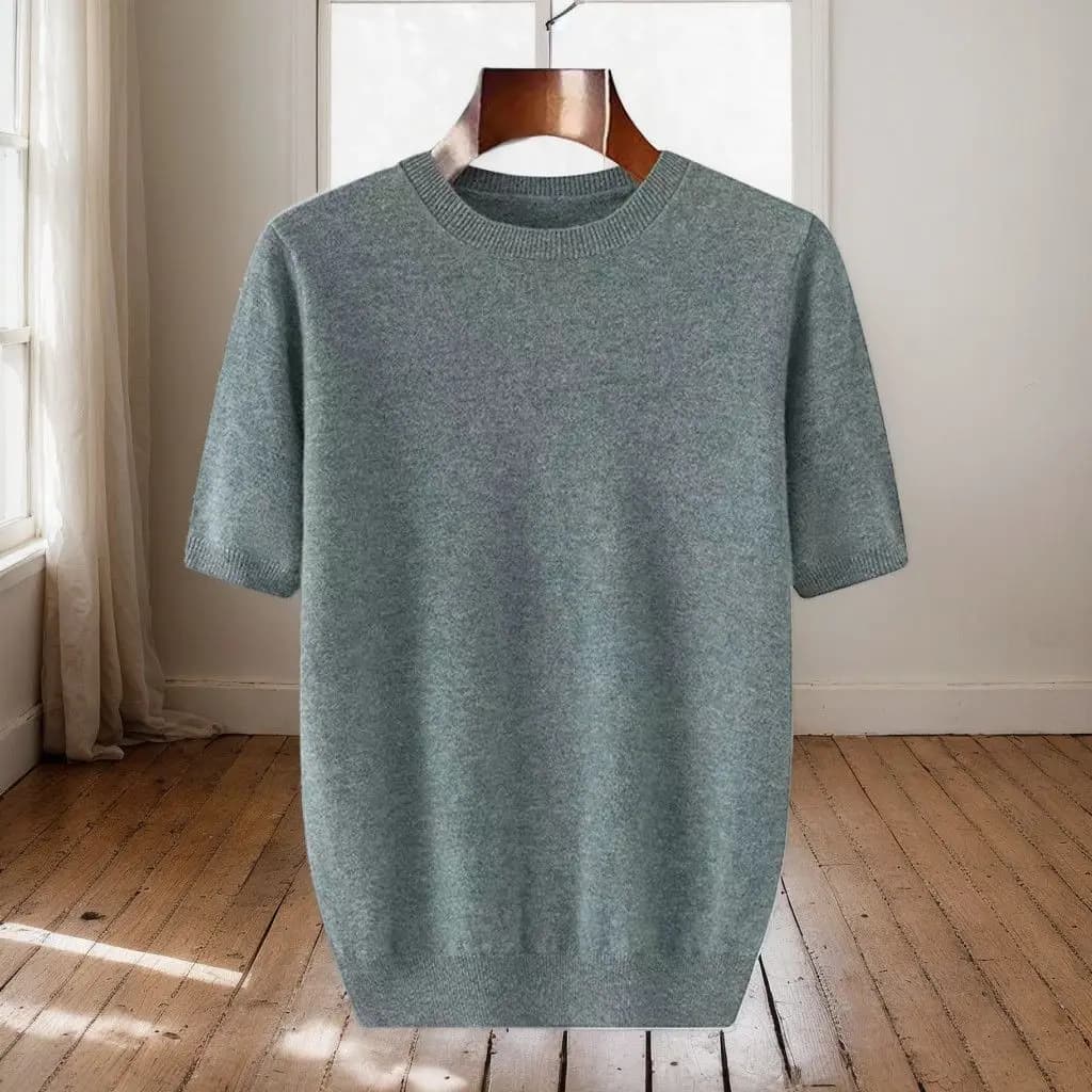 T-shirt da uomo in lana merino superfine nuovo stile, maglia a girocollo traspirante sottile in cashmere a maniche corte, tinta unita