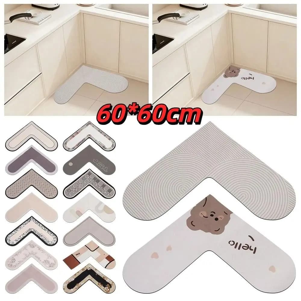 Tappeto da Cucina 60x60cm, Antiscivolo a Forma di L, Superficie Morbida Lavabile, Impermeabile, Decorazione per la Casa
