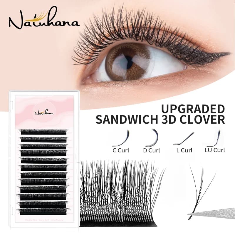 NATUHANA 3D W Shaped (2.0) Soft Lash Extension Supplies 0.07 Black Eyelashes Natural Makeup Easy Fan Y Clusters Private Label