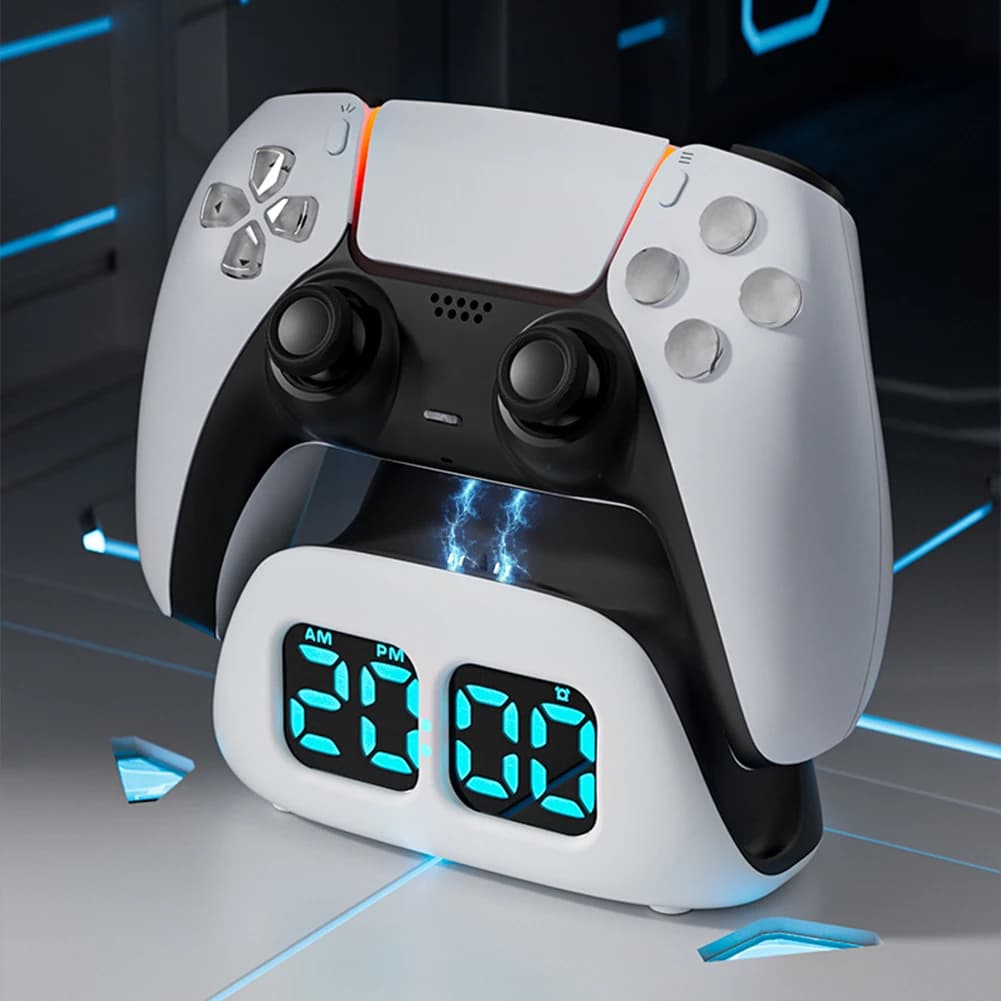 Stazione di Ricarica per Accessori PS5 con Protezione da Sovraccarico, Base per Controller con Orologio, Indicatore LED, Supporto di Ricarica e Docking Station