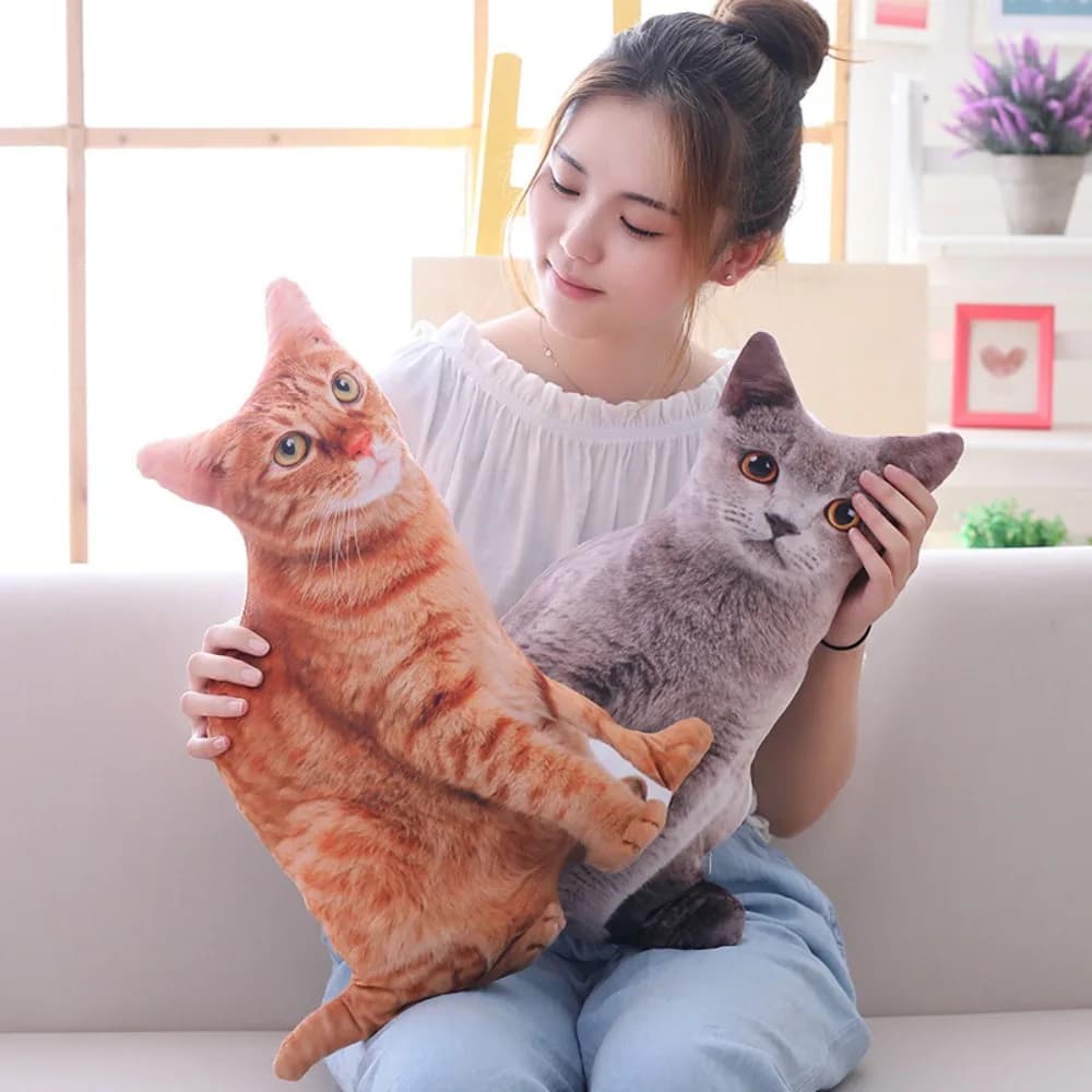 Peluche Realistico 3D a Forma di Gatto, Cuscino Morbido a Forma di Gatto Cartone Animato, Giocattolo di Peluche Kawaii per Bambini e Ragazze