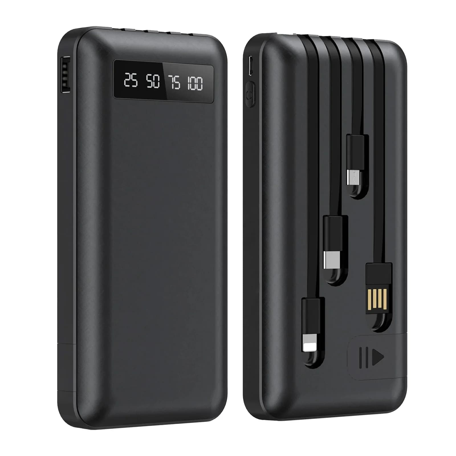 20000mAh Power Bank Charger Portable Large Capacity Built-in Cables Phone Stand Multi-Device For iPhone Android Phones Tablets