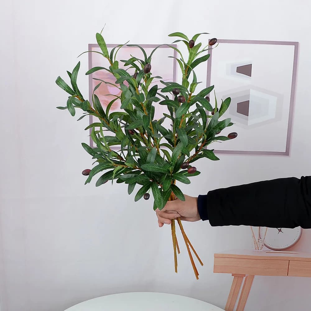 70cm 3 forchetta artificiale 6 frutti ramo di ulivo matrimonio pianta verde puntelli fiore fiore di seta fiore artificiale decorazione dell'interno