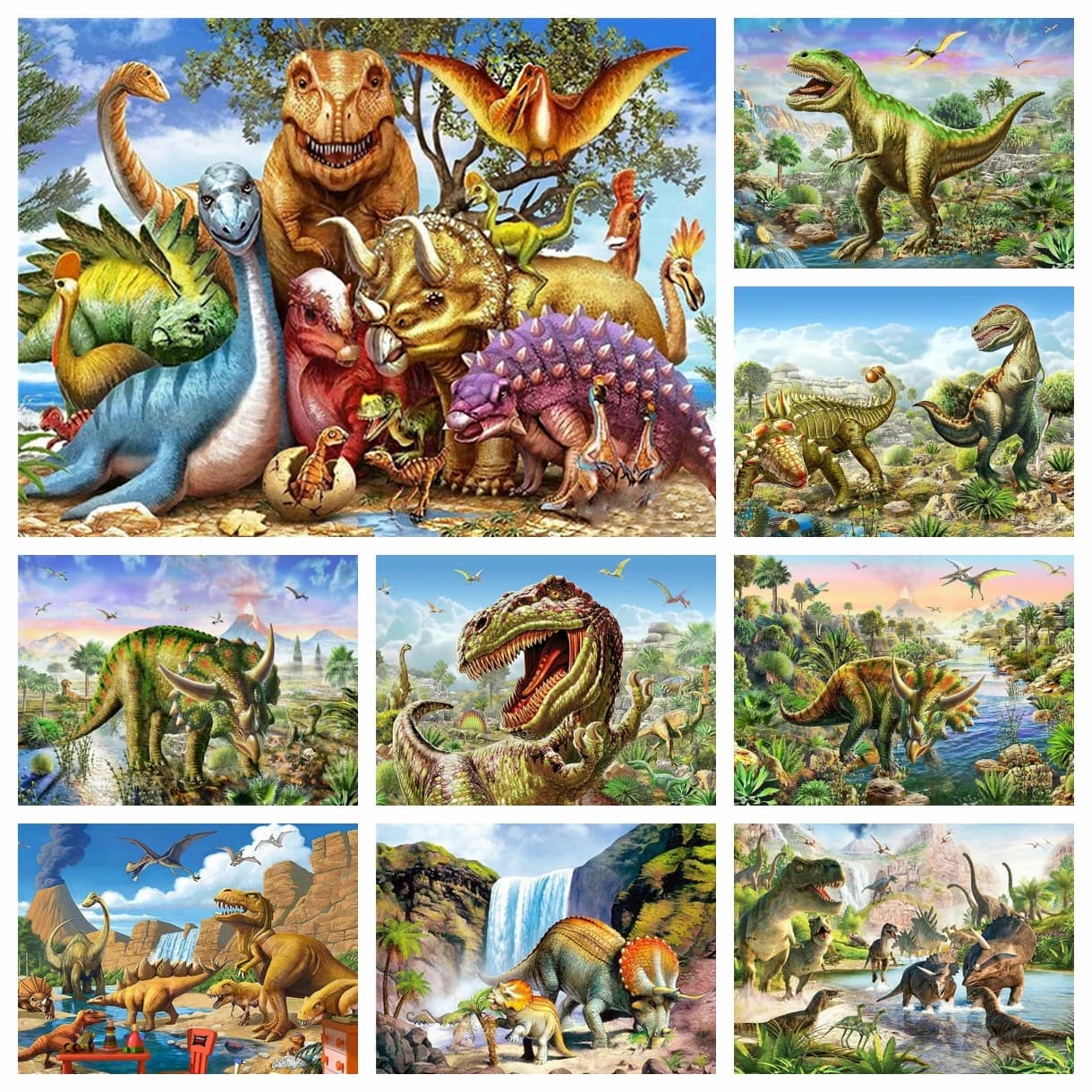 Pittura Diamantata 5D Dinosauro, Ricamo Diamantato Triceratops Tirannosauro Rex, Mosaico Diamantato Fai da Te, Decorazione Casa con Strass