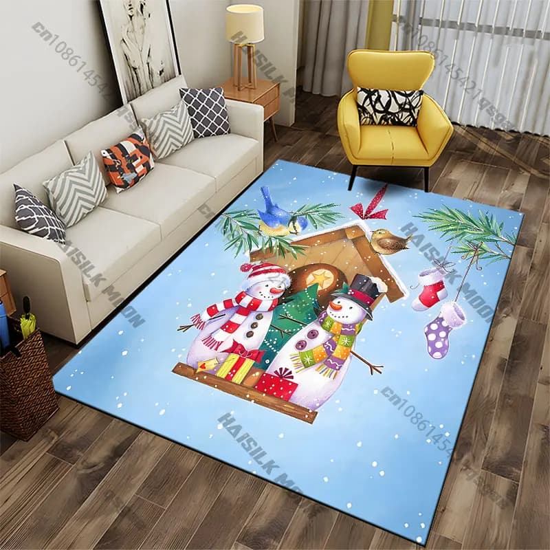 Winter festive snowman celebration carpet Yoga living room room decor children's crawling mat doormat area rug games mat