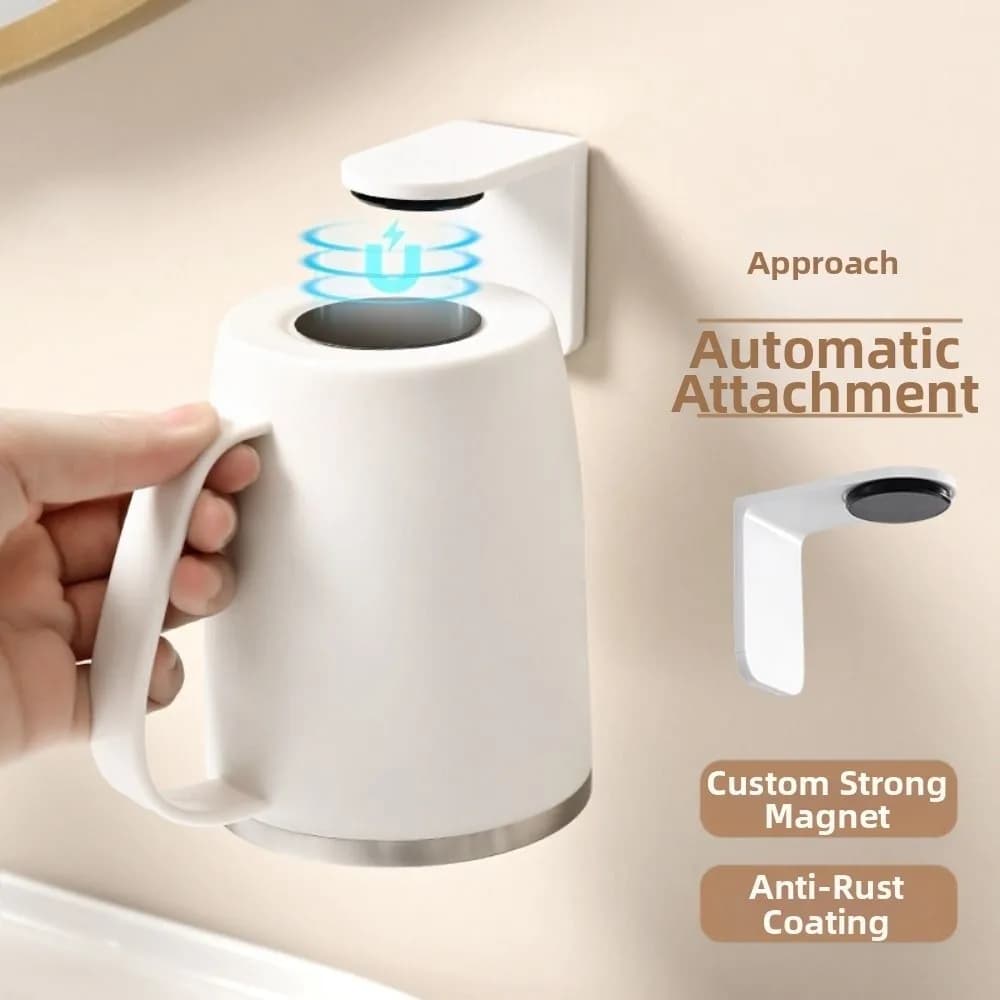 New 304 Stainless Steel Magnetic Mouthwash Cup Wall Mounted No-drill Toothbrush Holder 400ML with Handle Toothbrush Cup