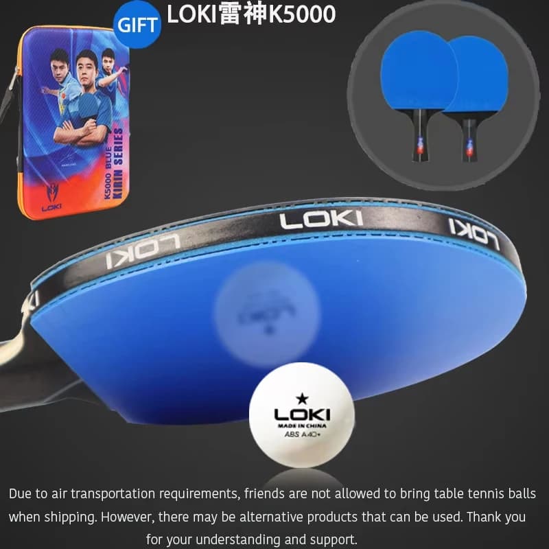 LOKI K5000 Set of ping pong racks 2 pieces 5 ping pong racks with poplar wood blade with double adhesive rubber for domestic entertainment