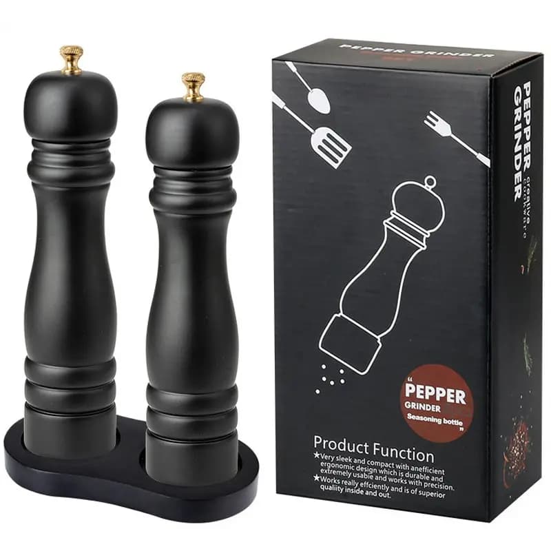 Macinapepe per vernice da forno in PU nero da 8 pollici Macinapepe per sale marino rosa Macinapepe nero Set di basi per bottiglie di condimento per spezie
