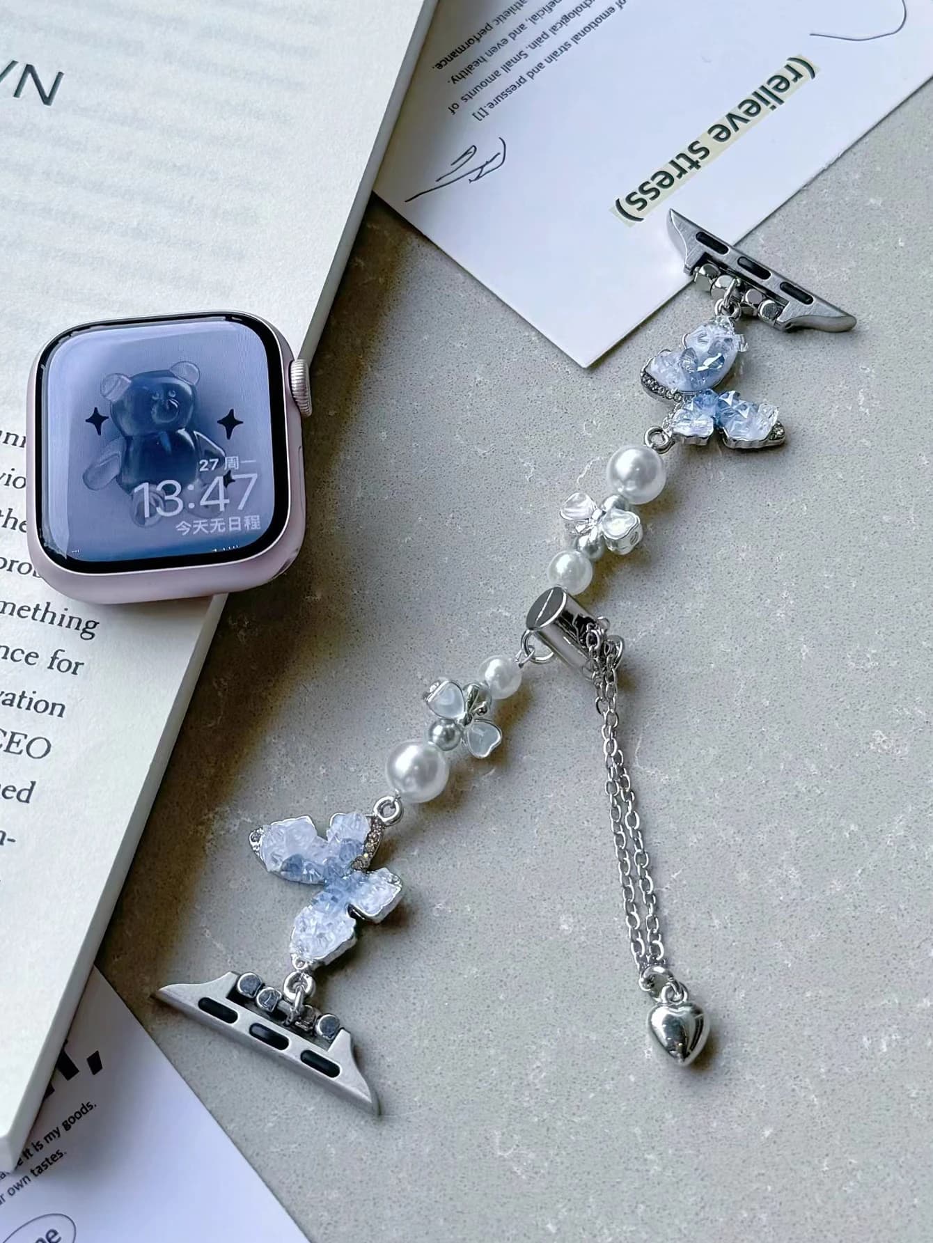 Adatto per Apple Watch Summer Glacier Butterfly Pearl bracciale in metallo iWatch Applewatch di nona generazione 765S