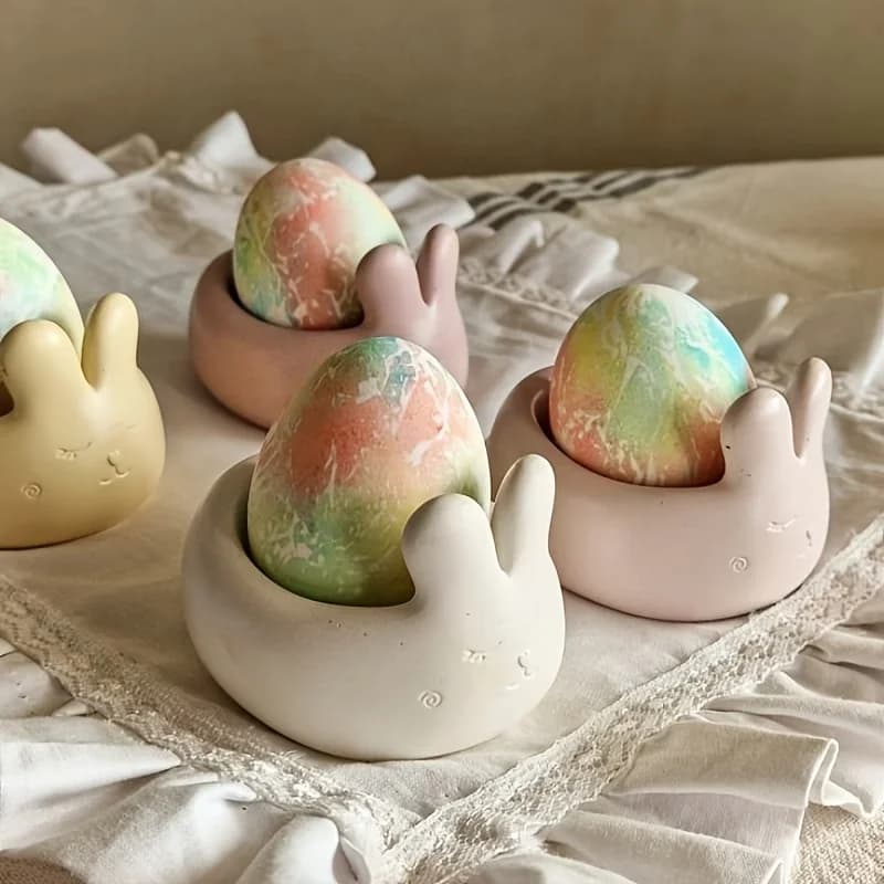 Stampo in silicone fai da te per candele a forma di coniglio con orecchie verticali e occhi chiusi, porta candele, stampo per candele a forma di uovo di Pasqua, 1 pz.