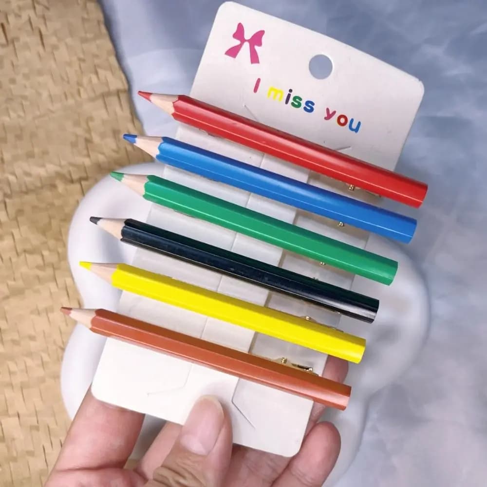 6PCS/Set Trend Cool Writable Hairpins Colored Pencil Shaped Barrettes Hairgrips Women/Men