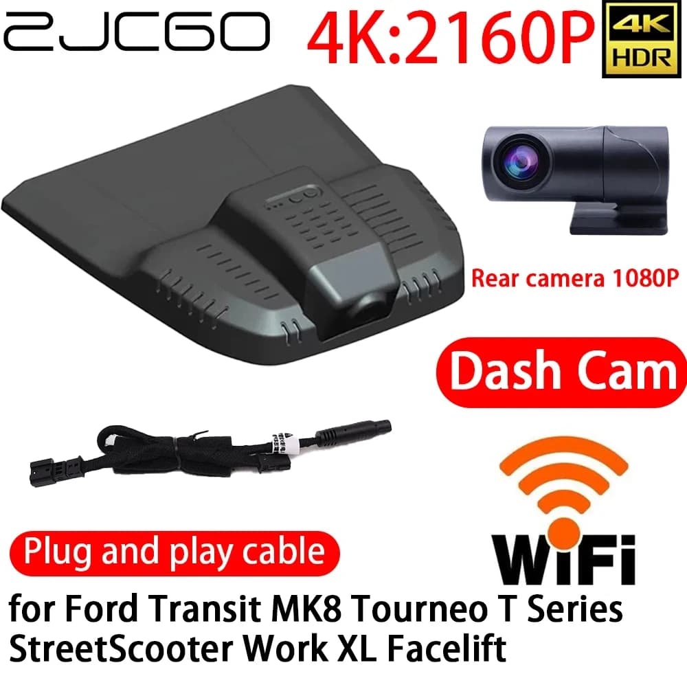 ZJCGO 4K DVR Dash Cam Wifi Telecamera Anteriore e Posteriore con Monitor 24h per Ford Transit MK8 Tourneo T Series StreetScooter Work XL Facelift